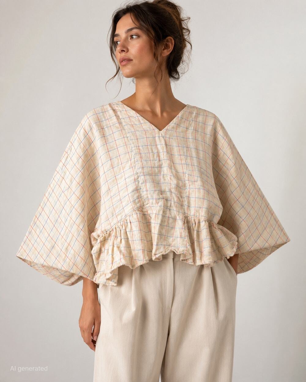 Henrik Vibskov Medium Linen Plaid Ruffle Blouse Avant Garde Lagenlook
